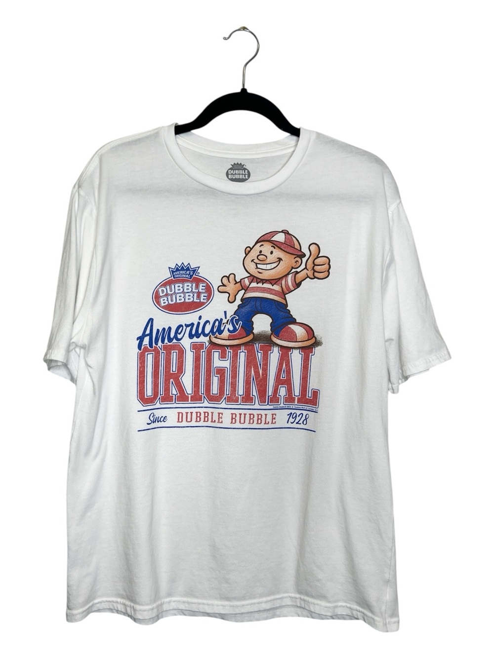 Double Bubble Graphic Print White Cotton Blend Tee size Medium